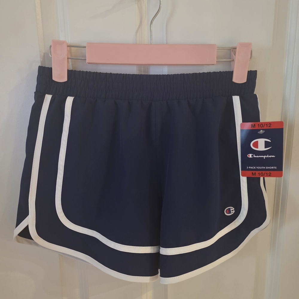Champion Girl's Athletic Shorts in Navy and White